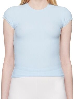 Skims Women's 'Soft Lounge Lace T-Shirt' in 'Celeste' - Light Blue